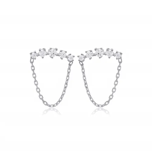 Turkish Round Chain CZ 925 Sterling Silver Earrings