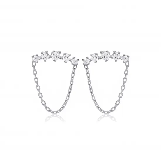 Turkish Round Chain CZ 925 Sterling Silver Earrings Turkish Round Chain CZ 925 Sterling Silver Earrings