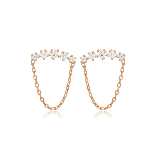 Turkish Round Chain CZ 925 Sterling Silver Earrings Turkish Round Chain CZ 925 Sterling Silver Earrings