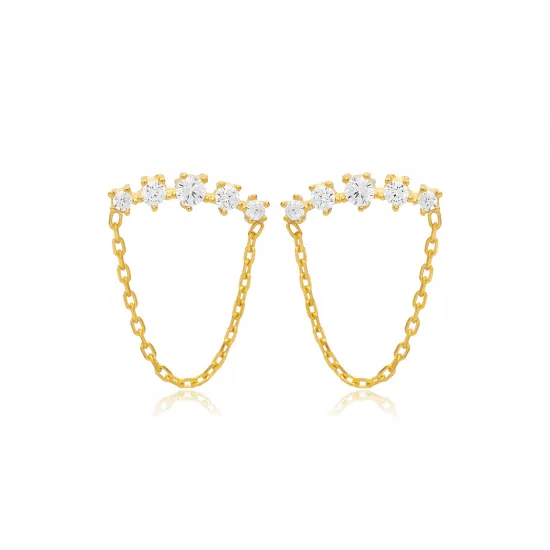 Turkish Round Chain CZ 925 Sterling Silver Earrings Turkish Round Chain CZ 925 Sterling Silver Earrings