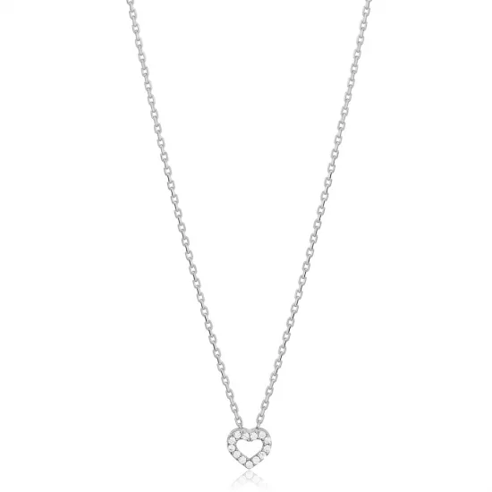 Trend Cable Chain Zircon Stone Hollow Heart Charm Necklace Turkish 925 Sterling Silver Jewelry