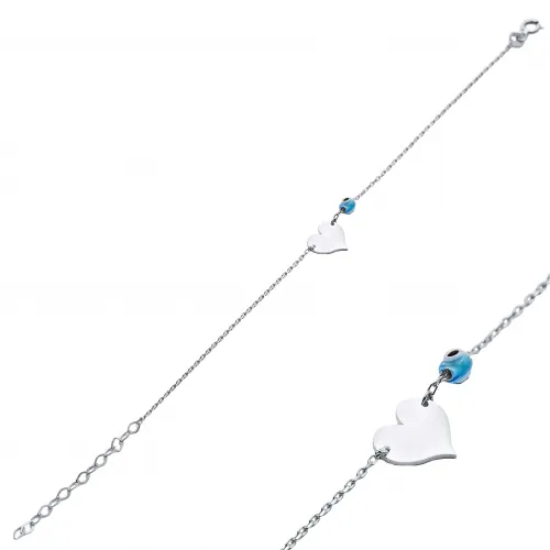 Heart Plain With Evil Eye 925 Sterling Silver Bracelet