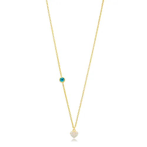 Heart Shape CZ With Evil Eye Sterling Silver Pendant