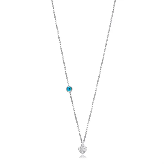 Heart Shape CZ With Evil Eye Sterling Silver Pendant Heart Shape CZ With Evil Eye Sterling Silver Pendant