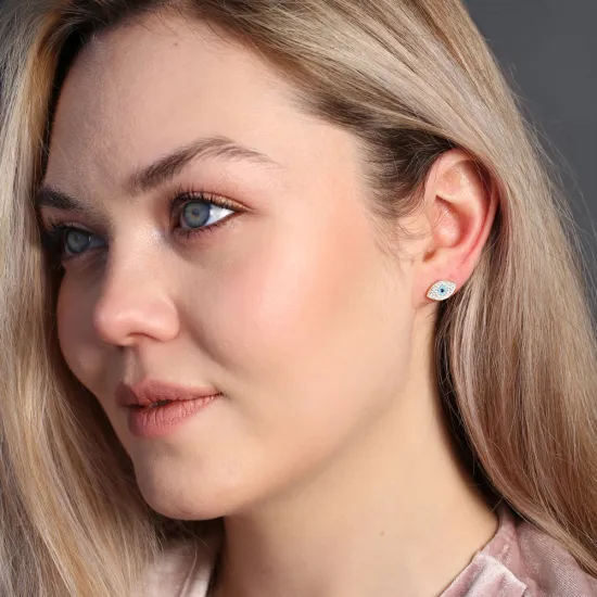 Minimalist Evil Eye 925 Sterling Silver Earrings Minimalist Evil Eye 925 Sterling Silver Earrings