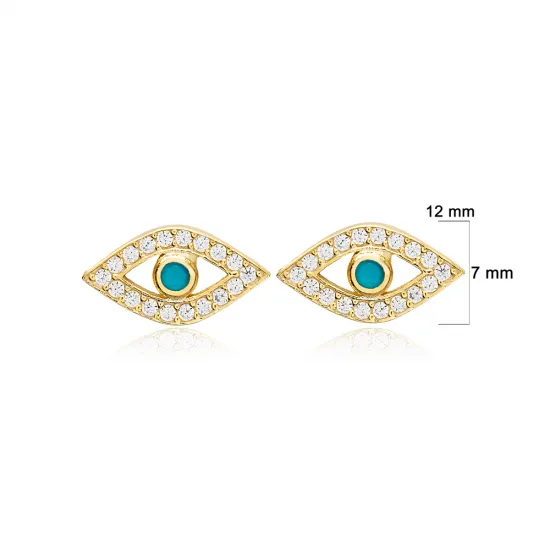 Evil Eye Turquoise CZ 925 Sterling Silver Earrings Evil Eye Turquoise CZ 925 Sterling Silver Earrings