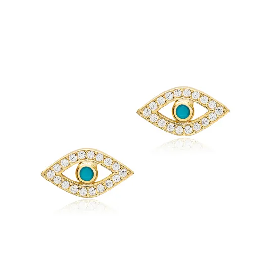Evil Eye Turquoise CZ 925 Sterling Silver Earrings Evil Eye Turquoise CZ 925 Sterling Silver Earrings
