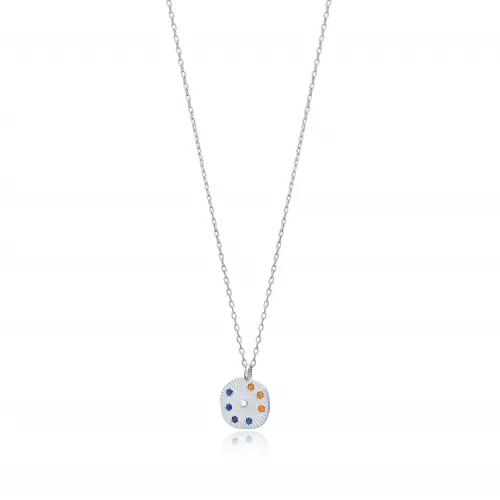 Square Colorful Mix CZ Women Sterling Silver Necklace