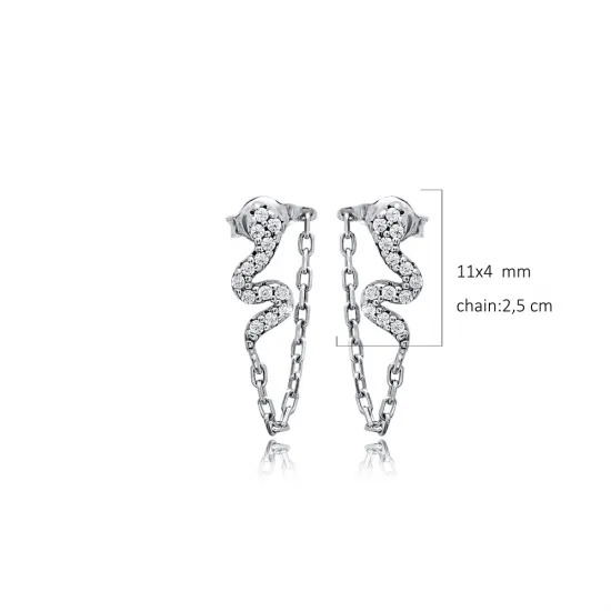 Snake CZ Chain 925 Sterling Silver Earrings - Sade 925 Silver Jewelry