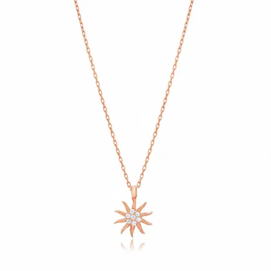 Sun Design Clear CZ Stone Turkish Silver Charm Necklace Sun Design Clear CZ Stone Turkish Silver Charm Necklace