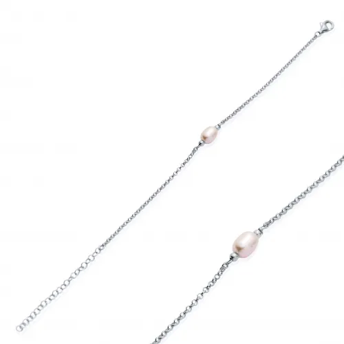 Dainty Pink Pearl 925 Sterling Silver Bracelet