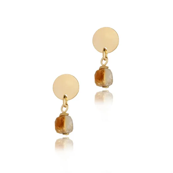 Plain Round Shape Citrine 925 Sterling Silver Earrings