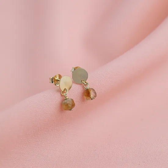 Plain Round Shape Citrine 925 Sterling Silver Earrings