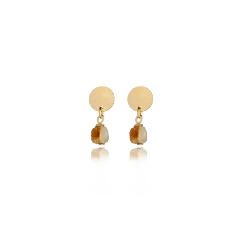 Plain Round Shape Citrine 925 Sterling Silver Earrings