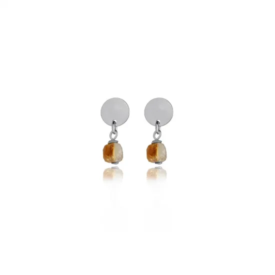 Plain Round Shape Citrine 925 Sterling Silver Earrings