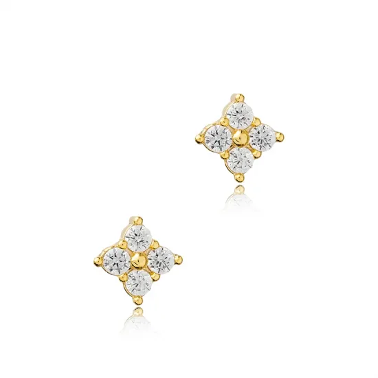 CZ Flower Earrings in 925 Sterling Silver CZ Flower Earrings in 925 Sterling Silver