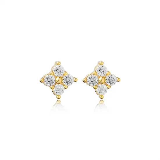 CZ Flower Earrings in 925 Sterling Silver CZ Flower Earrings in 925 Sterling Silver