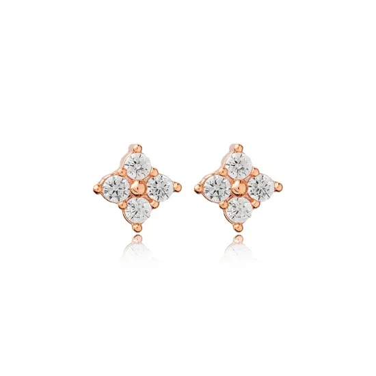CZ Flower Earrings in 925 Sterling Silver CZ Flower Earrings in 925 Sterling Silver