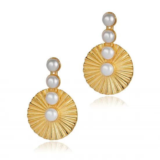 Golden Sunburst Pearl Vintage Sterling Silver Earrings | 925 Sterling Silver Wholesale | Sade Silver Golden Sunburst Pearl Vintage Sterling Silver Earrings - Sade 925 Silver Jewelry
