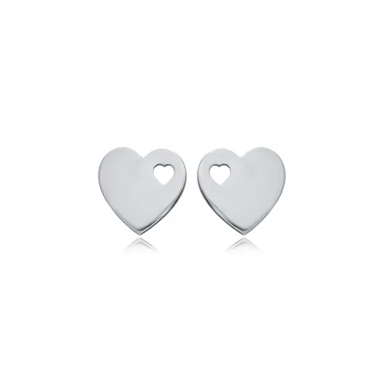 Laser Cut Plain Heart 925 Stud Earrings