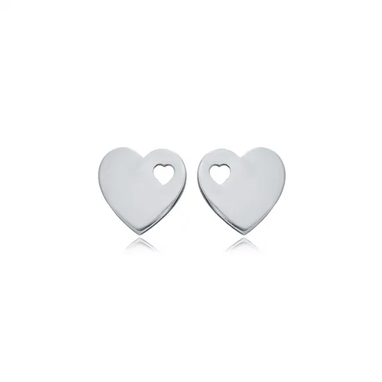 Laser Cut Plain Heart 925 Stud Earrings