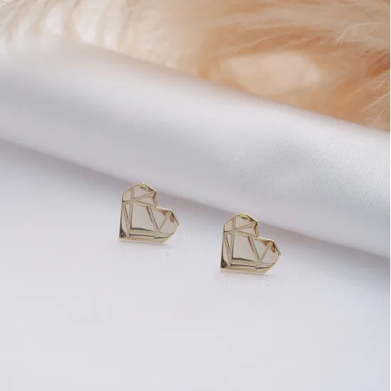 Heart Origami Design Silver Stud Earrings Heart Origami Design Silver Stud Earrings