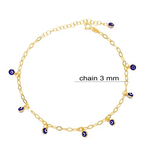 Stylish Evil Eye Mirror Chain Women 925 Silver Anklet