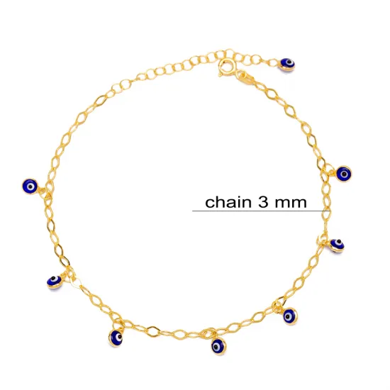 Stylish Evil Eye Mirror Chain Women 925 Silver Anklet