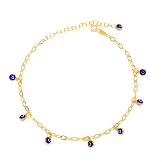 Stylish Evil Eye Mirror Chain Women 925 Silver Anklet