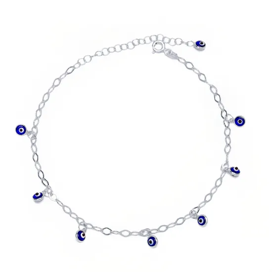 Stylish Evil Eye Mirror Chain Women 925 Silver Anklet