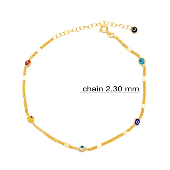 Colorful Evil Eye Gourmet Chain Women 925 Silver Anklet Colorful Evil Eye Gourmet Chain Women 925 Silver Anklet
