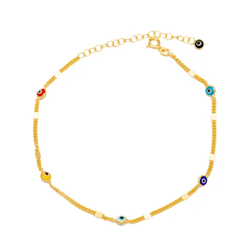 Colorful Evil Eye Gourmet Chain Women 925 Silver Anklet