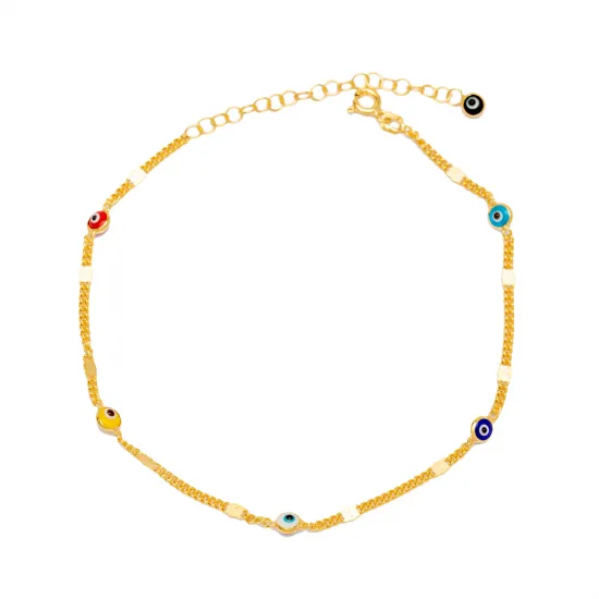 Colorful Evil Eye Gourmet Chain Women 925 Silver Anklet Colorful Evil Eye Gourmet Chain Women 925 Silver Anklet