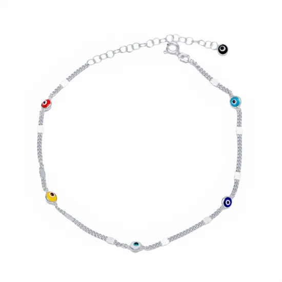 Colorful Evil Eye Gourmet Chain Women 925 Silver Anklet Colorful Evil Eye Gourmet Chain Women 925 Silver Anklet