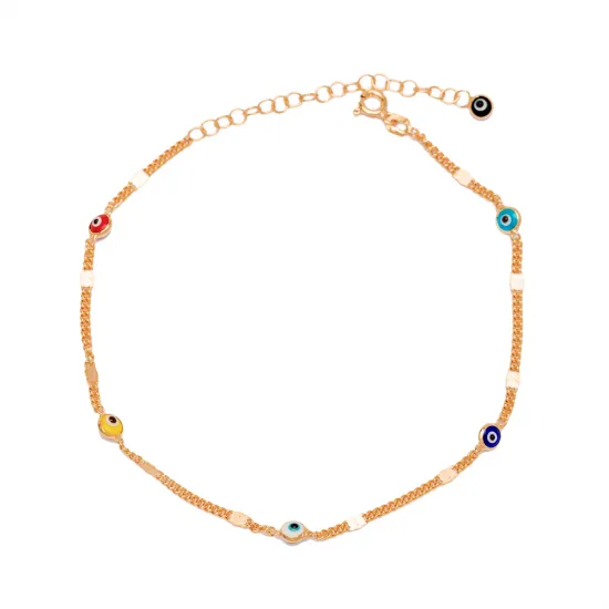 Colorful Evil Eye Gourmet Chain Women 925 Silver Anklet Colorful Evil Eye Gourmet Chain Women 925 Silver Anklet