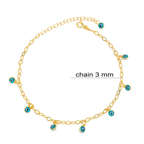 Shaker Evil Eye Mirror Chain Women 925 Silver Anklet