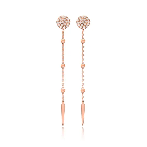 Thin Zircon Stone Design Long Earrings