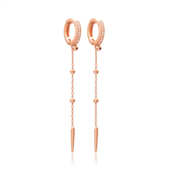 Minimalist Thin CZ Long 925 Sterling Silver Earrings