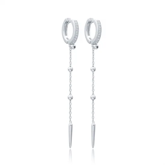 Minimalist Thin CZ Long 925 Sterling Silver Earrings