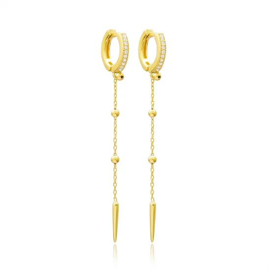 Minimalist Thin CZ Long 925 Sterling Silver Earrings