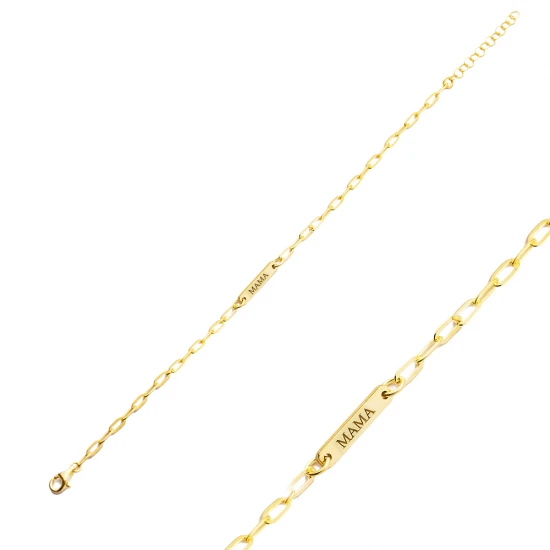 Mama Plain Tag 925 Sterling Silver Bracelet