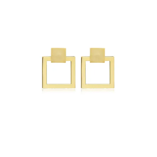 Geometric Square Silver Stud Earrings
