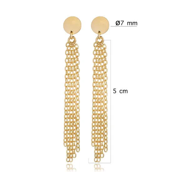 Plain Round Design Chain Stud Long Earring Plain Round Design Chain Stud Long Earring