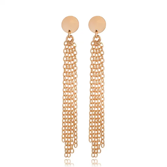 Plain Round Design Chain Stud Long Earring Plain Round Design Chain Stud Long Earring