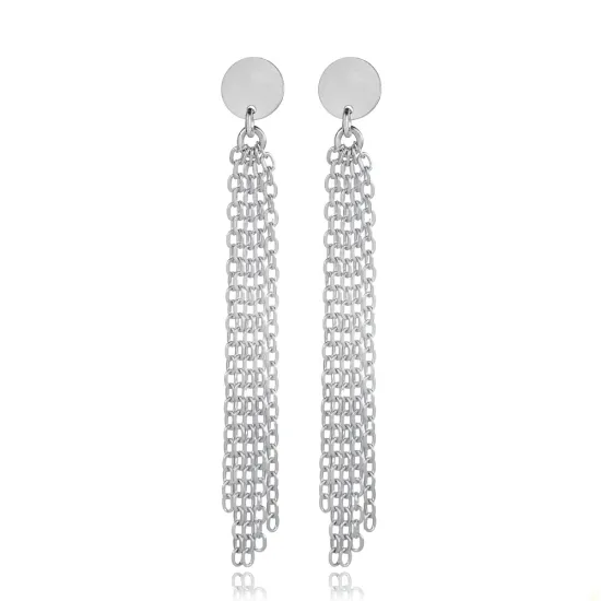 Plain Round Design Chain Stud Long Earring Plain Round Design Chain Stud Long Earring