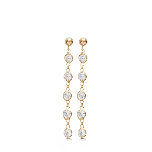 Dainty CZ Round Shape Long 925 Sterling Silver Earrings