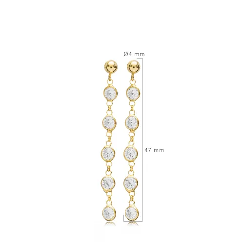Dainty CZ Round Shape Stud Long Earrings
