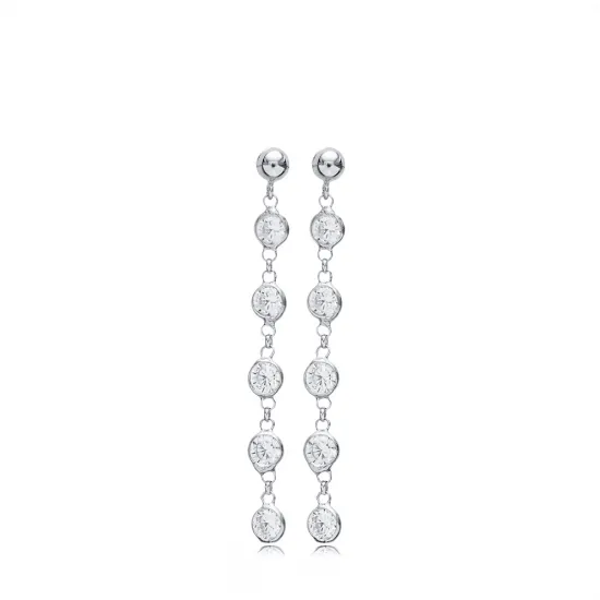 Dainty CZ Round Shape Stud Long Earrings