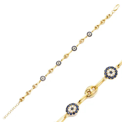 Evil Eye Design Elegant Silver Charm Bracelet