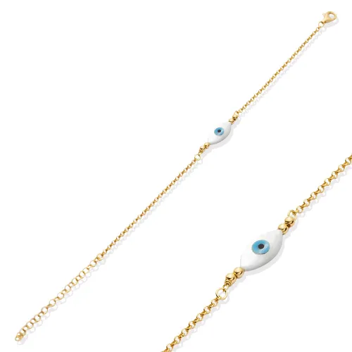 Evil Eye Design Mother of Pearl 925 Silver Charm Bracelet
